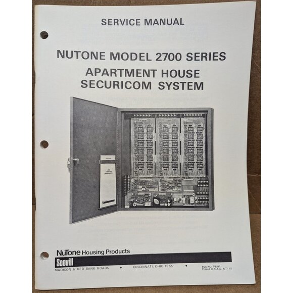 NUTONE SERVICE MANUAL MODEL 2700 SERIES APARTMENT HOUSE SECUICOM SYSTEM - Picture 1 of 8
